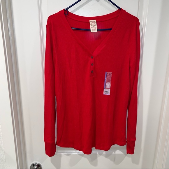 New Faded Glory Women's XXL (20) Red Pointelle Long Sleeve Rhinestone Henley Tee - Picture 1 of 4